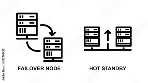 Failover Node and Hot Standby Icons for IT System Redundancy and Server Reliability Management Vector Art
