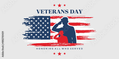 Veterans Day Background Design. Honoring all who served. Greeting Card Banner, Poster, Vector Illustration.