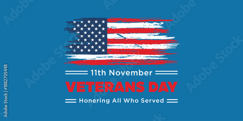 Veterans Day Background Design. Honoring all who served. Greeting Card Banner, Poster, Vector Illustration.