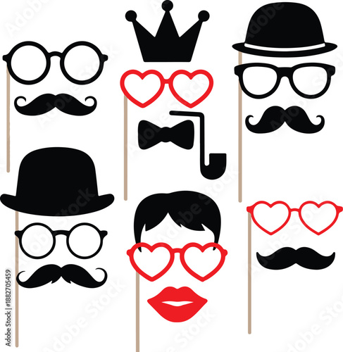 Diverse collection of photo booth props party elements