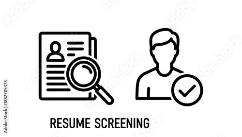 Resume Screening and Candidate Selection Icons for Recruitment, Hiring Process, and Human Resources Management