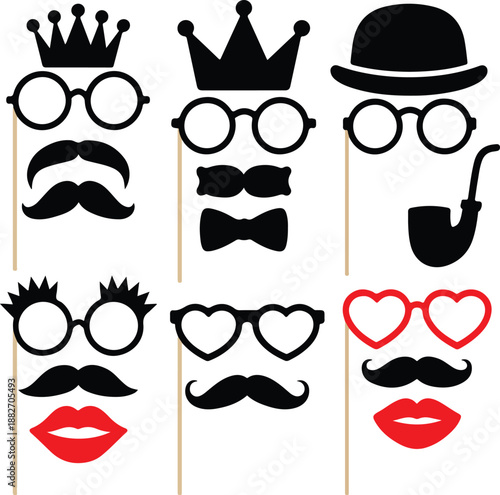 Diverse collection of photo booth props party elements