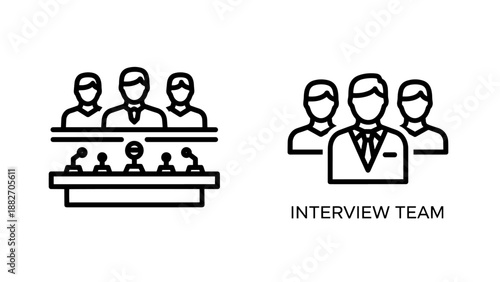 Interview Team and Recruitment Panel Line Icons for Human Resources and Hiring Concepts