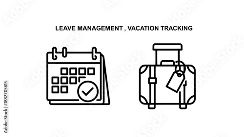 Leave Management and Vacation Tracking Line Icons for Employee Time Off and Holiday Planning