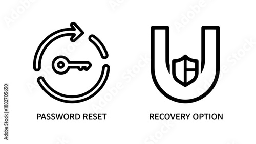 Password Reset and Recovery Option Security Icons for User Account Protection and Safety
