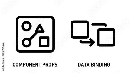 Component Props and Data Binding Technical Icons for Web Development and UI Architecture