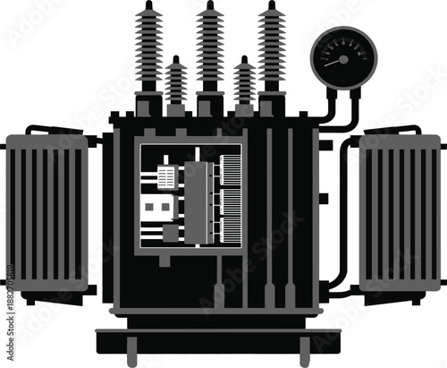 High voltage electrical power transformer vector, industrial energy distribution equipment for substation, utility grid infrastructure
