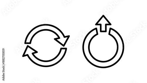 Reload and Update Circular Arrow Icons, Symbols for Page Refresh and System Progression or Data Restoration in User Interfaces