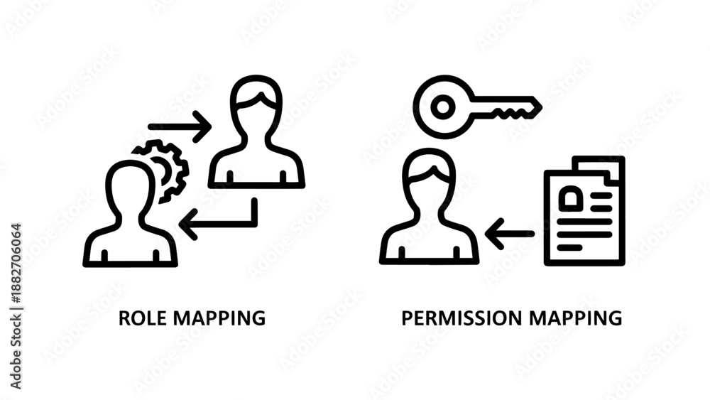 Fototapeta premium Security and Role Mapping Permission Icons for User Access Control and IT Administration