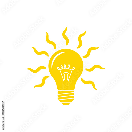 Yellow Light Bulb With Rays Emitting.