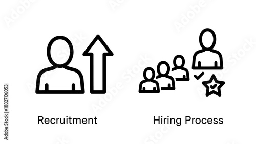 Corporate Recruitment and Hiring Process Workflow Icons for Talent Acquisition and Candidate Selection