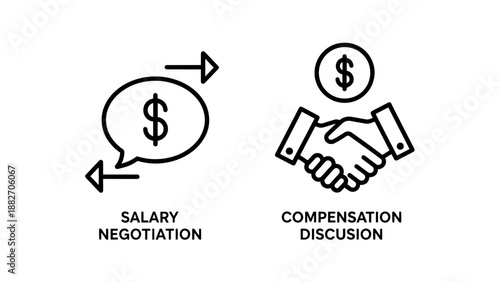 Financial Negotiation and Compensation Discussion Icons for Salary Agreements and Payroll Management
