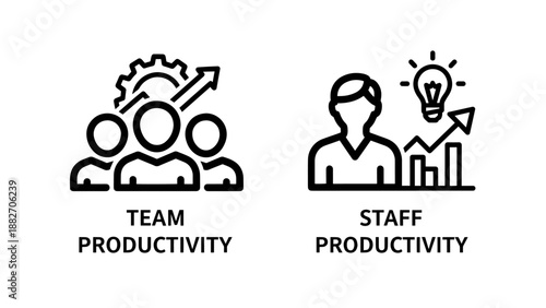 Team Productivity and Staff Productivity HR Icons for Workplace Efficiency Performance Optimization and Creative Business Problem Solving