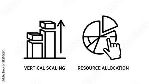 Vertical Scaling and Resource Allocation Icons for Cloud Infrastructure Server Management and Data Processing Capacity Planning