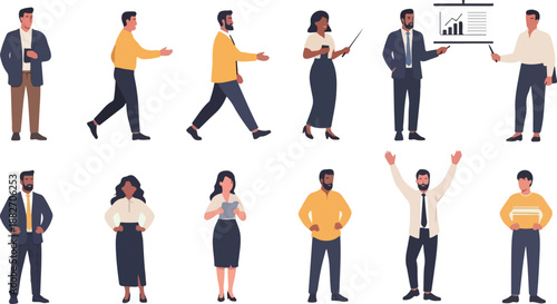 Business people standing and gesturing in various poses