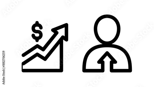 Profit Growth and Career Promotion Icons Representing Business Financial Success and Personal Achievement in Workplace Settings