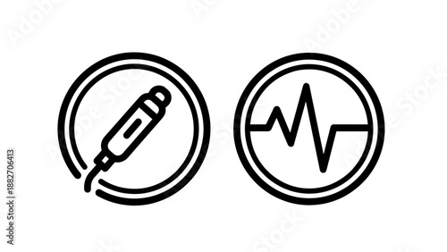 Medical Electronic Probe Connector and Heartbeat Pulse Signal Monitoring Line Icons