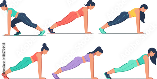 Woman performing push-up exercise fitness workout sequence