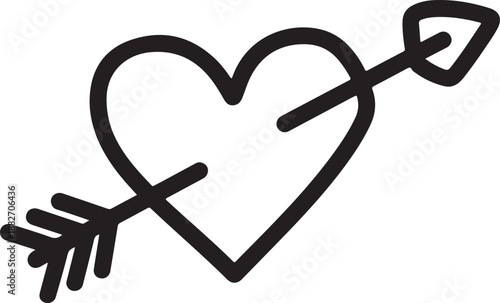 Heart and arrow shaped tangled grungy scribble hand drawn with thin line, divider shape. Isolated png clipart cutout
