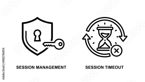 Web Security Session Management and Account Timeout Expiration Hourglass Line Icons