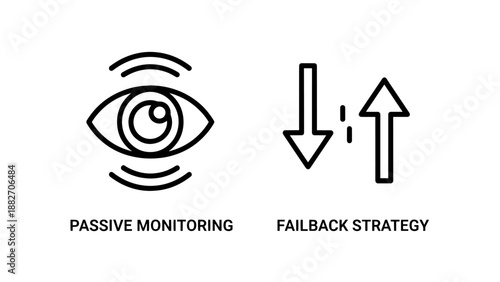Passive Monitoring and Failback Strategy Icons for Business Continuity and IT System Surveillance