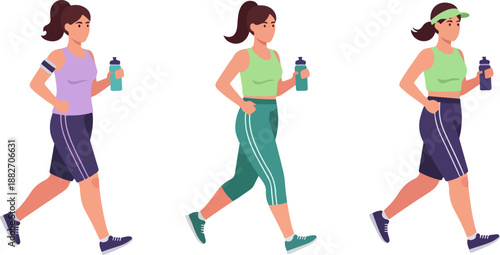 Women jogging with water bottles, fitness activity