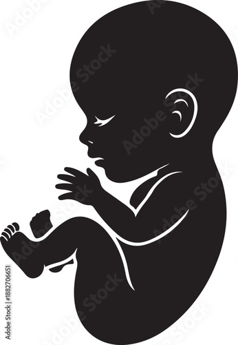 Human fetus icon or newborn and unborn baby silhouette isolated on white background. Vector illustration