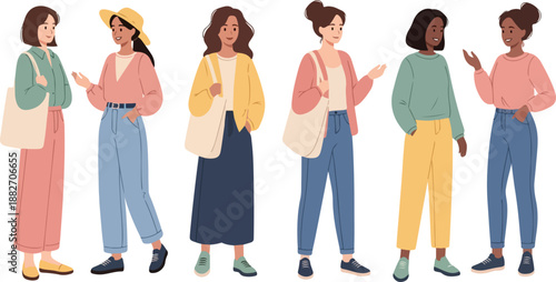 Group of diverse women standing together in casual clothes
