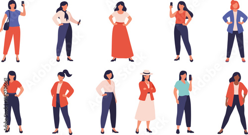 Women's fashion poses in various outfits