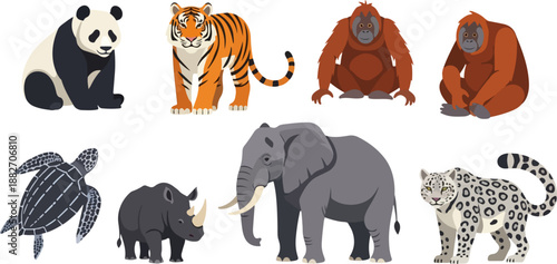Endangered animals collection with transparent background