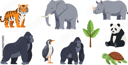 Endangered animals collection with transparent background