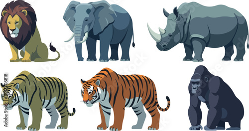 Lion elephant rhino tiger gorilla animal set