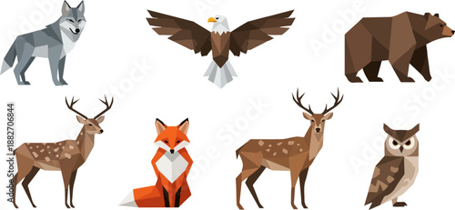 Forest animals polygonal style with transparent background