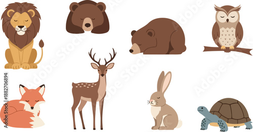 Sleeping animals collection with transparent background