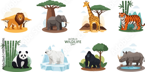 Wildlife animals collection with transparent background