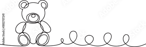 One continuous line drawing of Teddy bear. Soft toy symbol of friendships childrens in simple linear style. Concept for birthday gift and greeting card in editable stroke. Doodle vector illustration