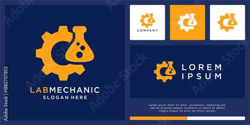 Lab mechanic logo design with gear tube.