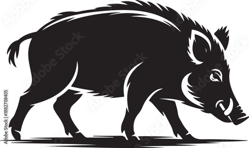 Silhouette vector illustration of a wild boar with tusks