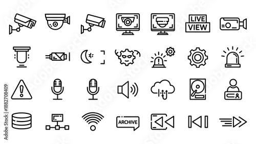 Black and white security icons set.