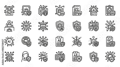 Black and white security icons set.