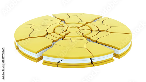 Cracked Yellow Circular Object with White Layers