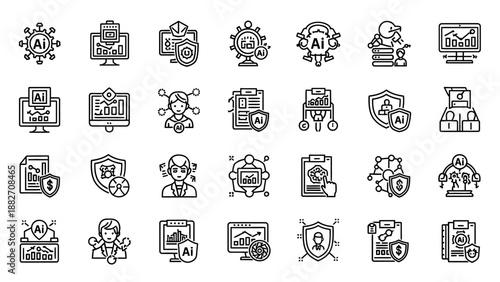 Black and white security icons set.