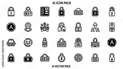 Black and white security icons set.