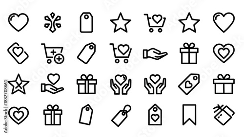 Black and white shopping icons set.