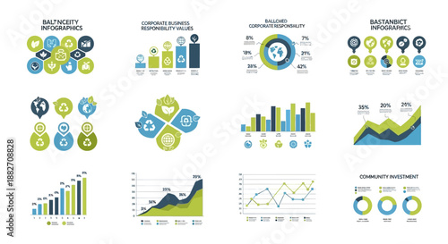 Collection of various business infographic elements and data visualizations in a vector format against a clean white background.