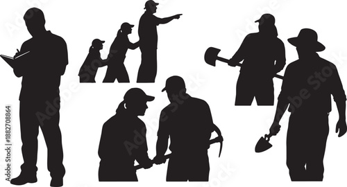 5 Black Solid Silhouettes of Agriculture Interns