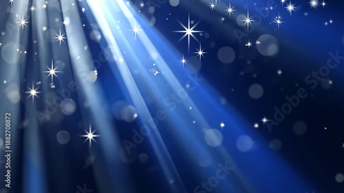 Sparkling white lights shine on a dark blue background with starry night sky effects