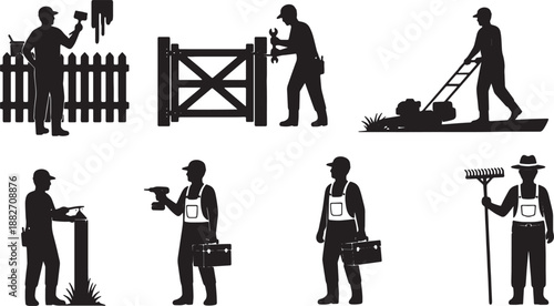 6 Black Solid Silhouettes of General Farm Workers