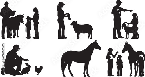 5 Black Solid Silhouettes of Livestock Judges
