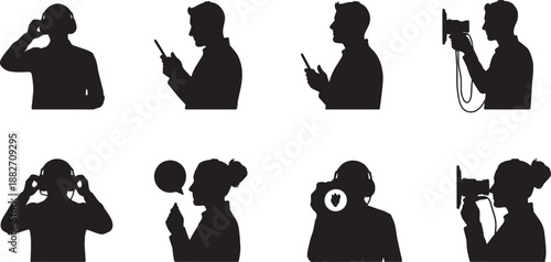 5 Black Solid Hearing Protection Earplugs Silhouettes Set on White Background